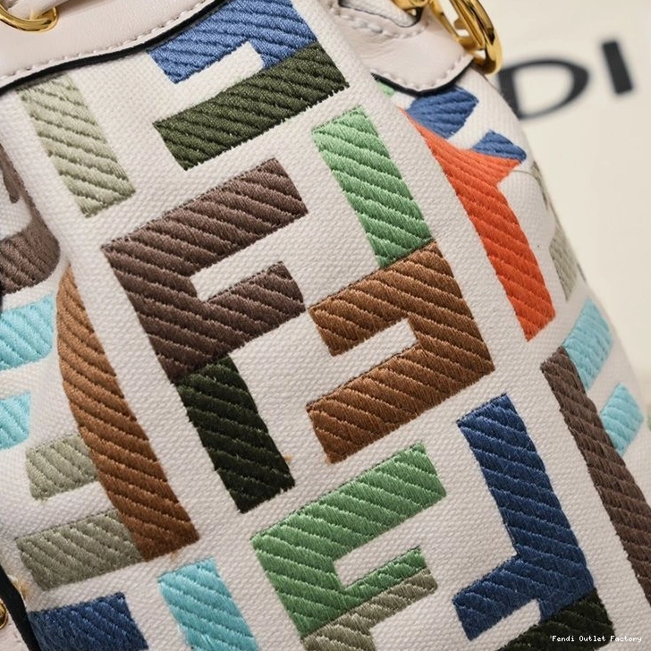 Cheap HOT Woven Motif with Mini Mon Bucket Beige In Handle Bag Canvas Tresor FF Fendi 0816